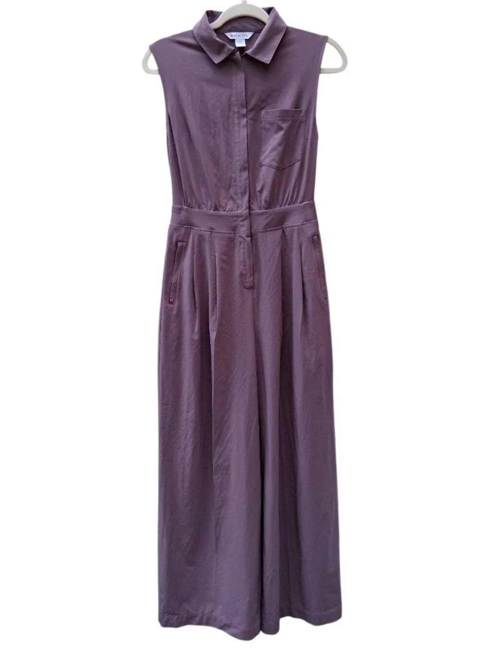 Athleta Sleeveless Collared Wide-Leg Jumpsuit in Mauve Size 2